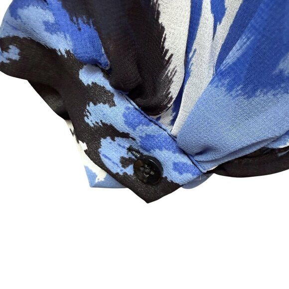 CHICO'S Trapunto Blouse Size 12 / L (Chicos 2) Blue Black Ikat Flowy Chiffon NWT - Picture 10 of 14